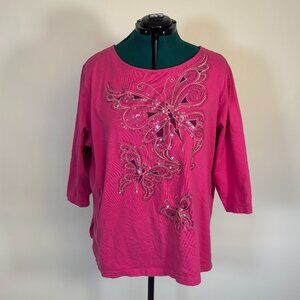 Vintage Bob Mackie Pink 3/4 Length Sequin Butterfly Top